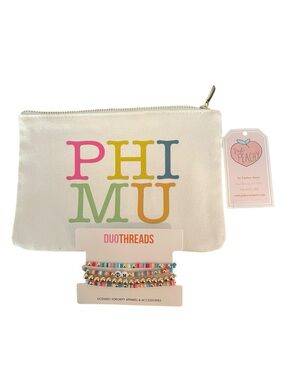 PHI MU Canvas Pouch with Colorful Bracelet Set, New